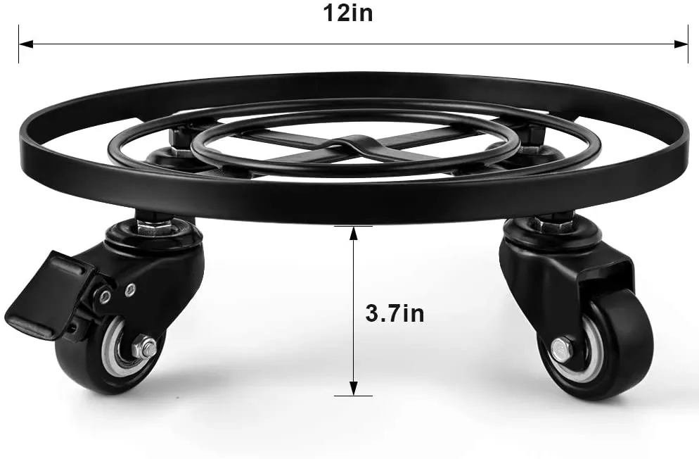 Amagabeli 1 Pack 12" Metal Plant Heavy Duty Iron Potted Stand With Wheels Flower Pot Dolly Holder BG162