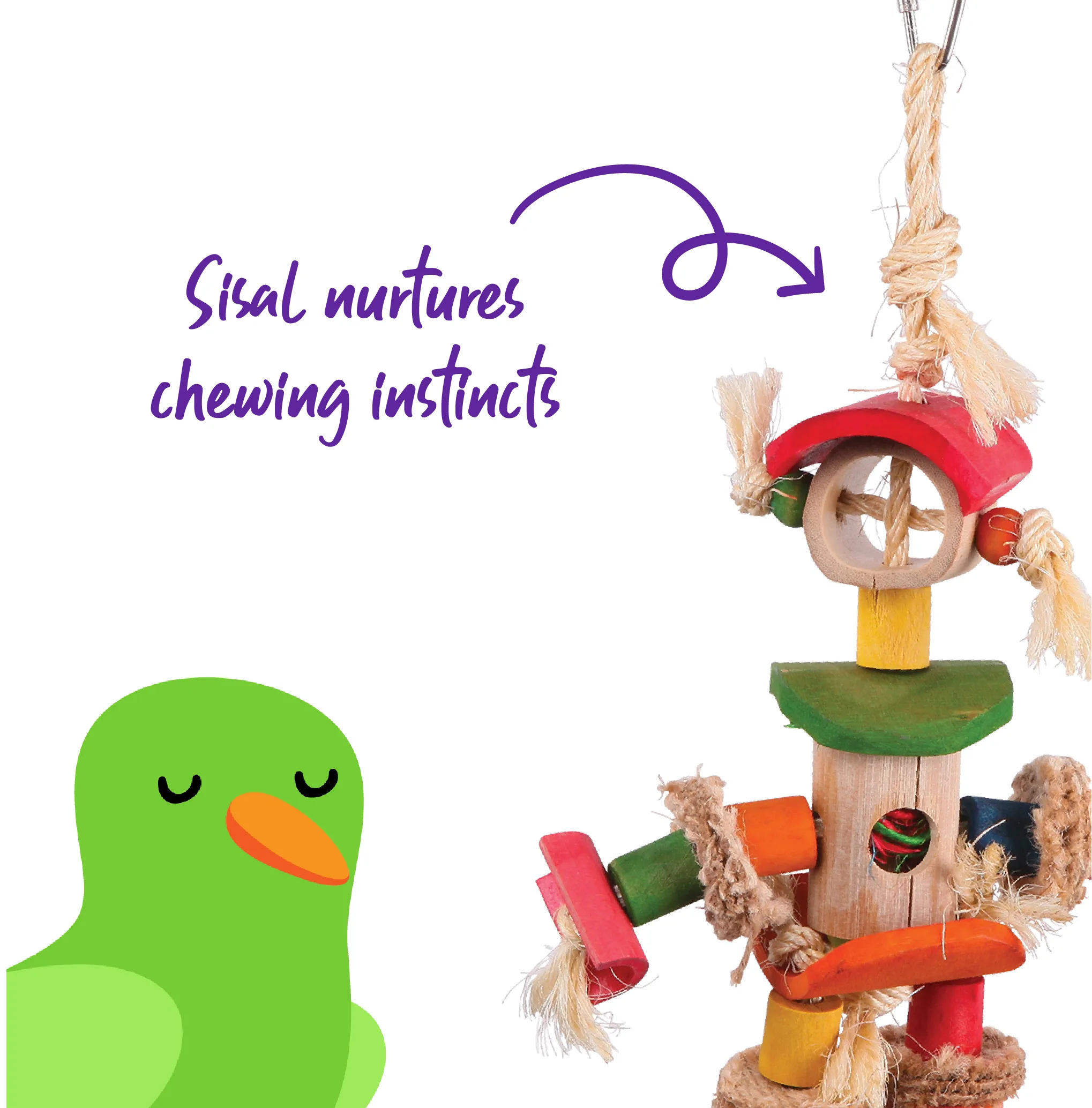 Bird Toy Man with Sisal Rope & Chips