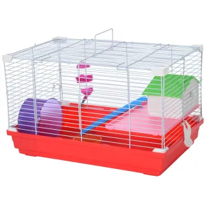 Dwarf Hamster Metal CageWith Tunnels Exercise Wheel Water Bottle Dishes Red and White