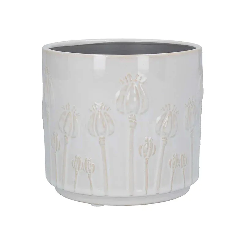 Gisela Graham Ceramic Pot Cream Poppy Heads - Large