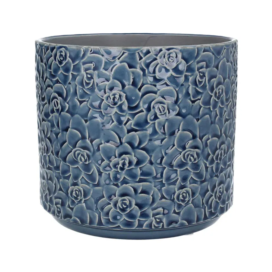 Gisela Graham Ceramic Pot Navy Succulents - Large