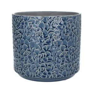 Gisela Graham Ceramic Pot Navy Succulents - Large