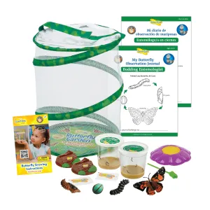 Insect Lore Butterfly Garden Kit with Two LIVE Cups of Caterpillars plus Bilingual STEM Journals and Butterfly Life Cycle Stages