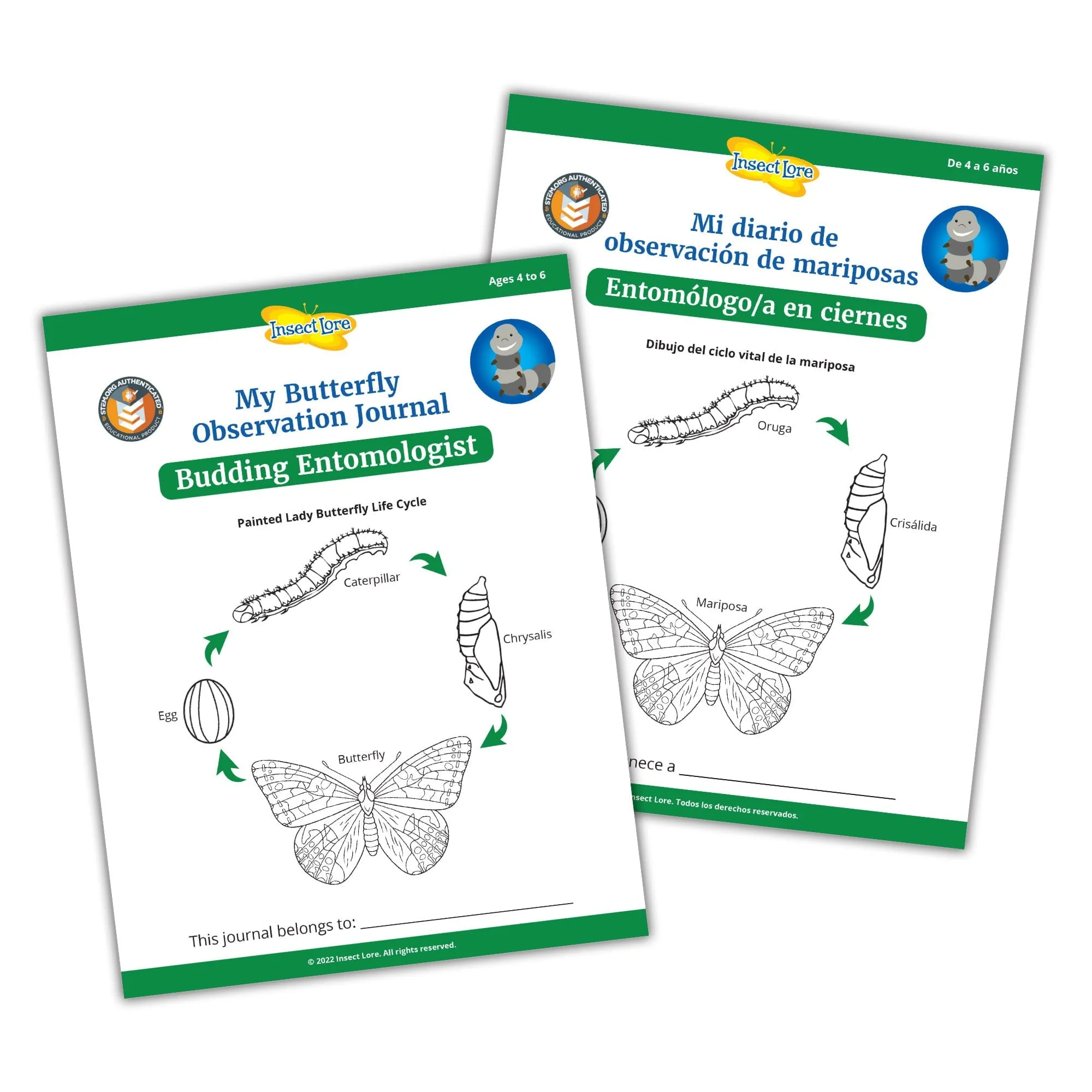 Insect Lore Butterfly Garden Kit with Two LIVE Cups of Caterpillars plus Bilingual STEM Journals and Butterfly Life Cycle Stages