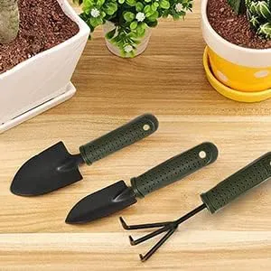 Kuber Industries Garden Tools|Small & Big Hand Trowels|Hand Cultivator|Hand Weeder & Fork Carbon Steel|SJ-5020|Comfortable & Easy Grip Handles|Set of 5|Green & Black (Pack of 5)