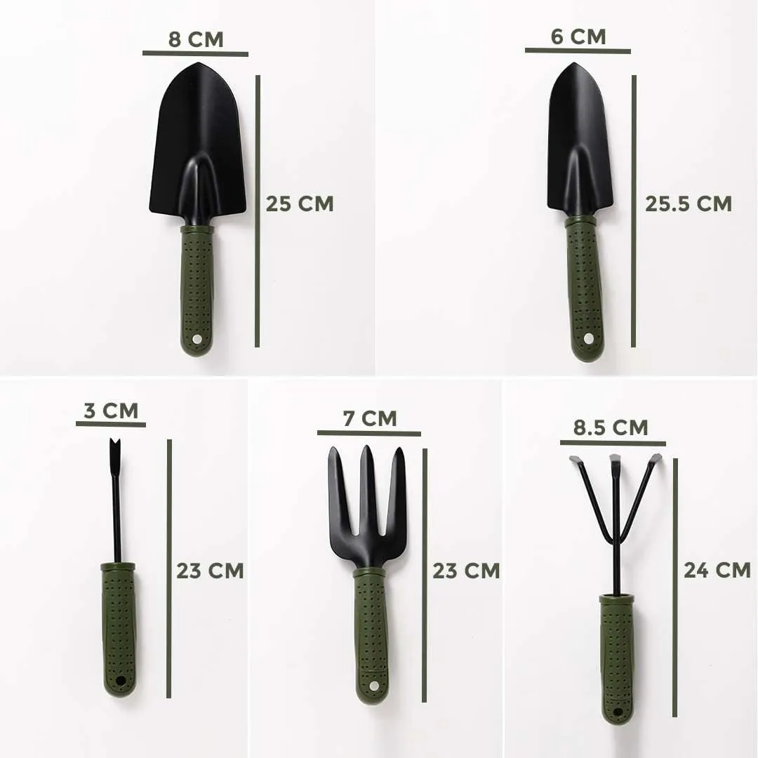 Kuber Industries Garden Tools|Small & Big Hand Trowels|Hand Cultivator|Hand Weeder & Fork Carbon Steel|SJ-5020|Comfortable & Easy Grip Handles|Set of 5|Green & Black (Pack of 5)
