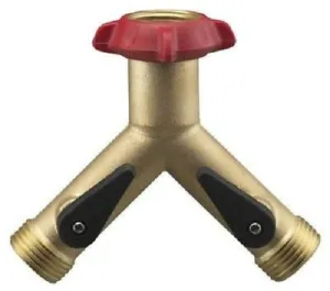Nelson 855454-1001 Brass Long Neck Faucet Mount Garden Hose Y Connector With Shutoff - Quantity of 2