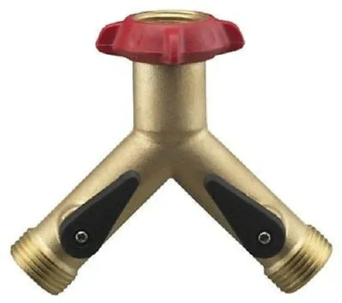 Nelson 855454-1001 Brass Long Neck Faucet Mount Garden Hose Y Connector With Shutoff - Quantity of 3