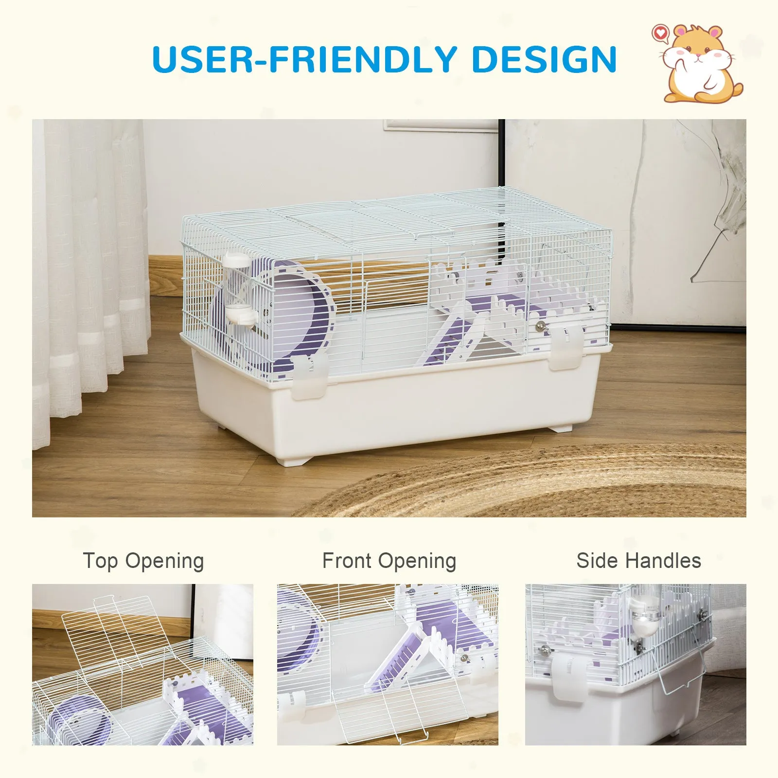 PawHut 2 Tier Hamster Cage Rodent House with Exercise Wheel Water Bottle Ladder