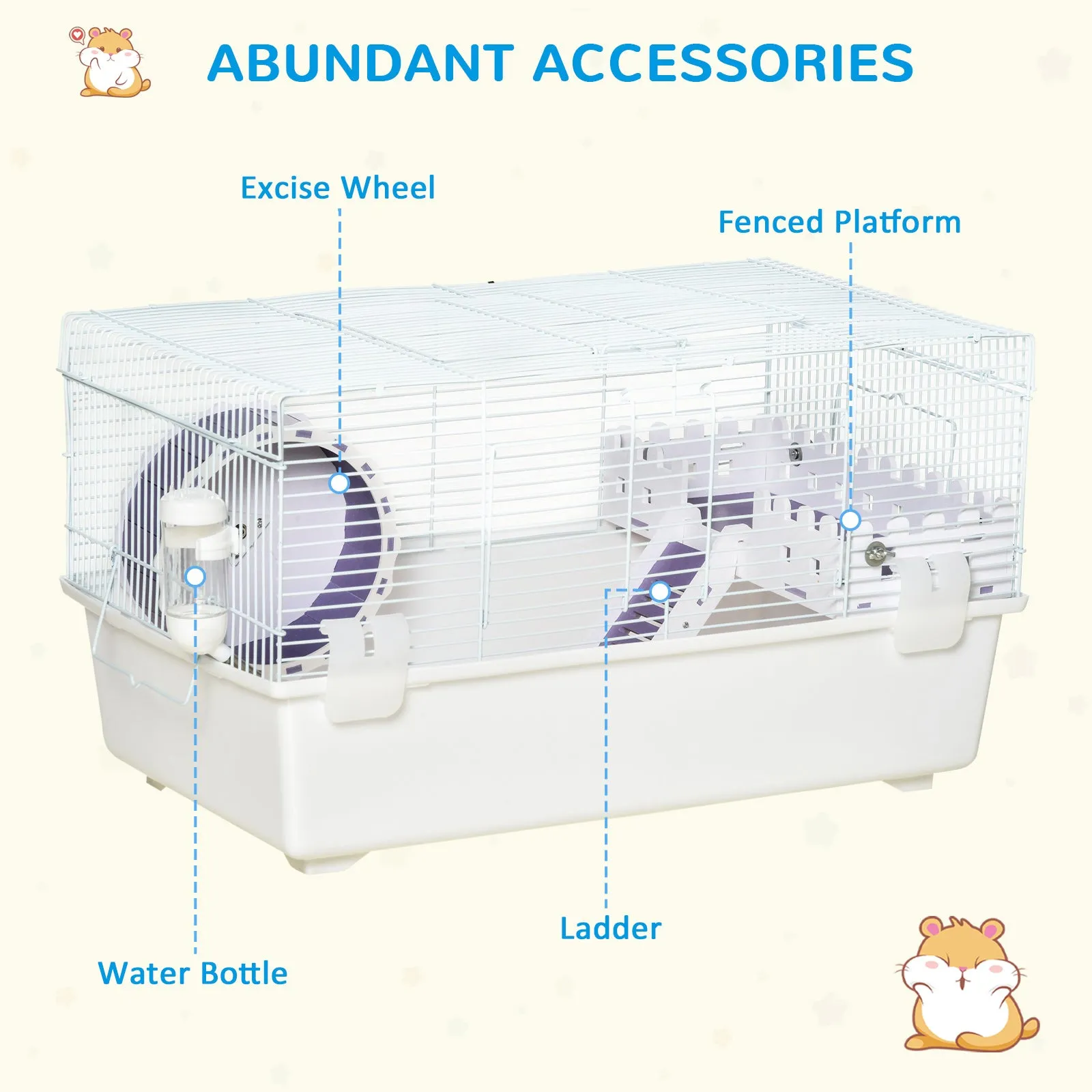 PawHut 2 Tier Hamster Cage Rodent House with Exercise Wheel Water Bottle Ladder
