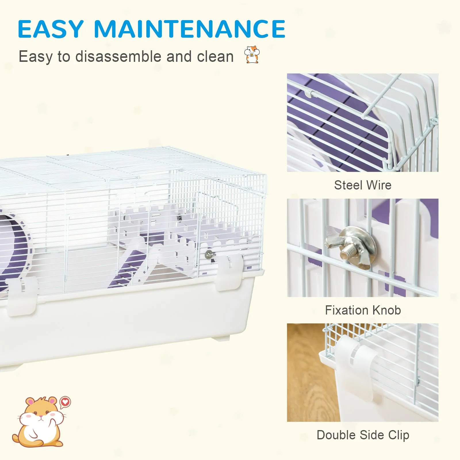 PawHut 2 Tier Hamster Cage Rodent House with Exercise Wheel Water Bottle Ladder