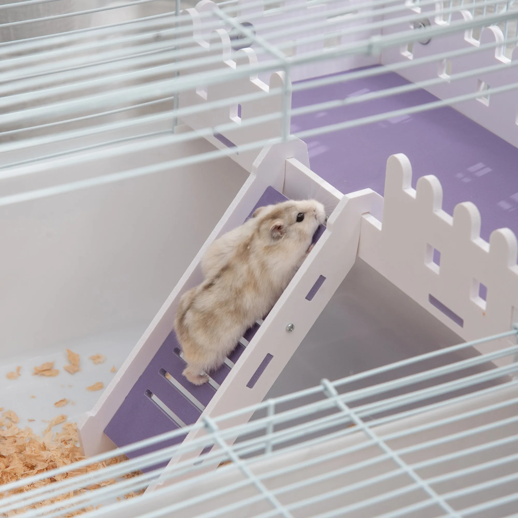 PawHut 2 Tier Hamster Cage Rodent House with Exercise Wheel Water Bottle Ladder