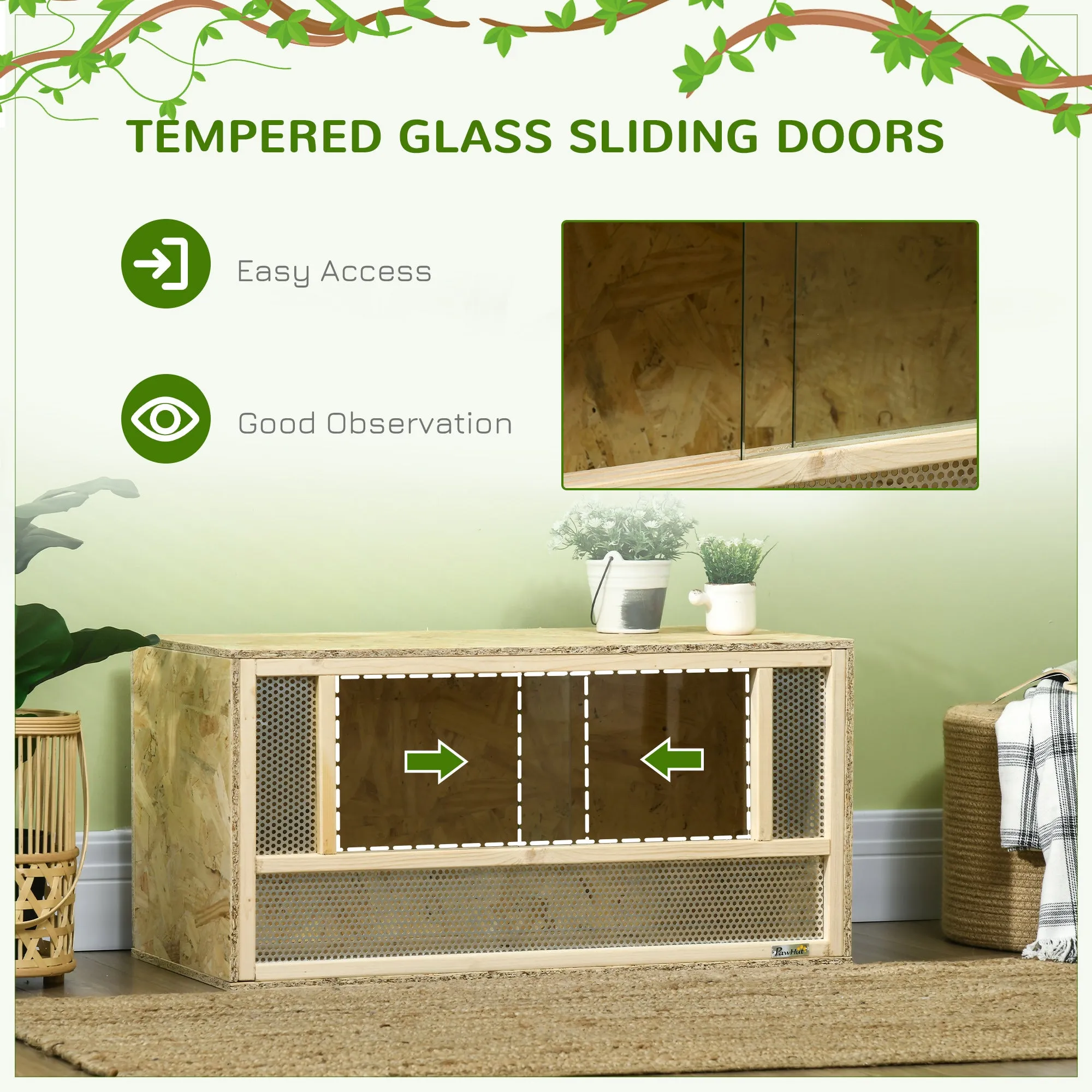 PawHut 80cm Reptile Terrarium Vivarium w/ Glass Sliding Doors, Breathable Mesh