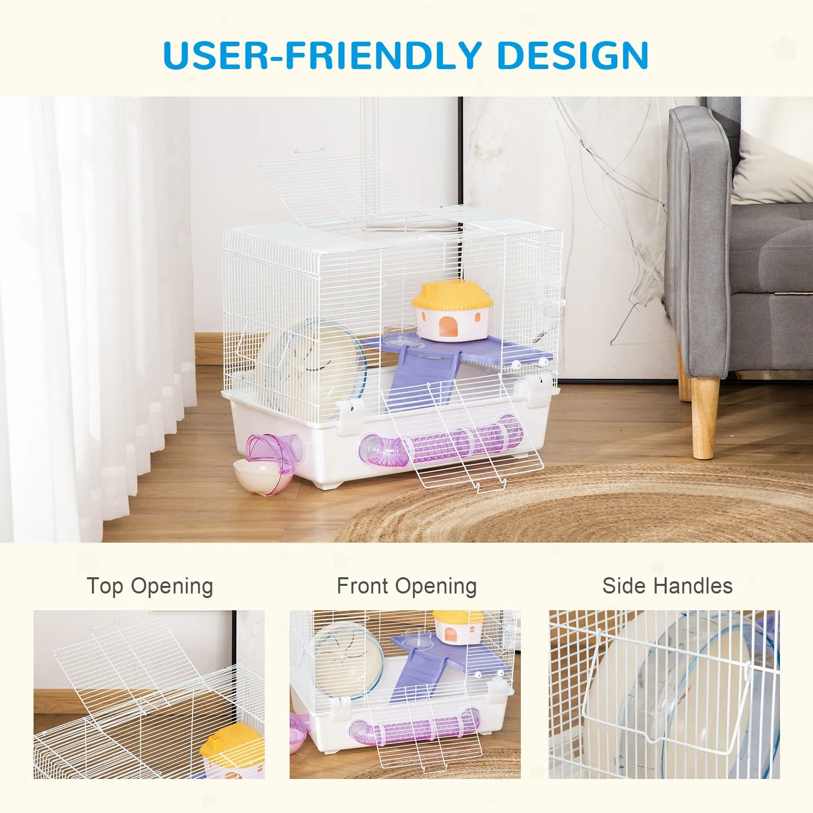 PawHut Hamster Cage Gerbil Rodent House Small Animal Habitat Exercise Wheels
