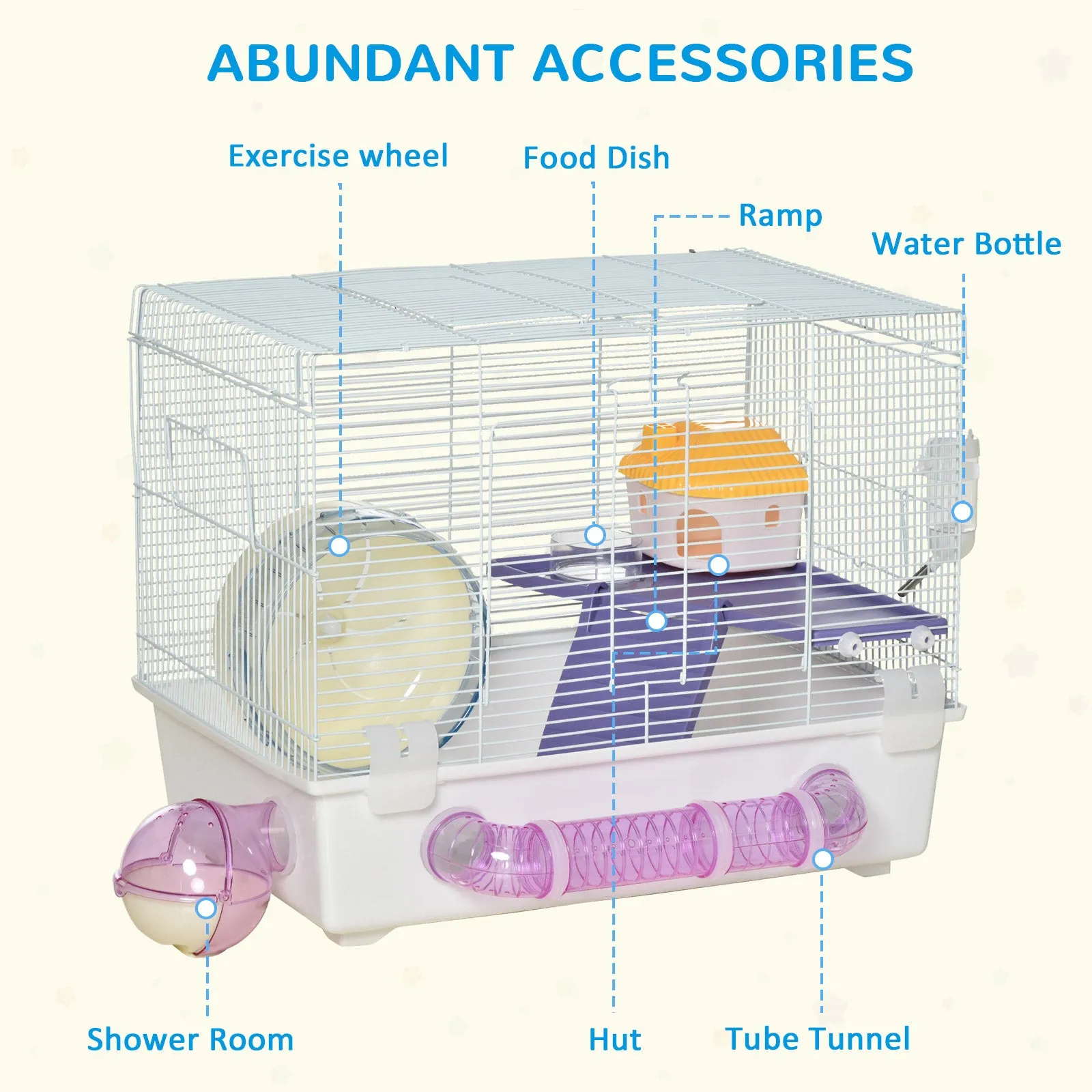 PawHut Hamster Cage Gerbil Rodent House Small Animal Habitat Exercise Wheels
