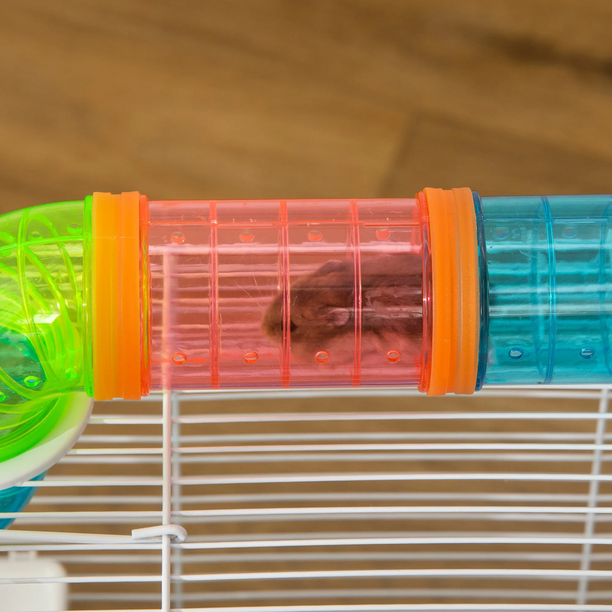 PawHut Hamster Cage w/ Tubes Exercise Wheel, Water Bottle, Food Dish -  Blue