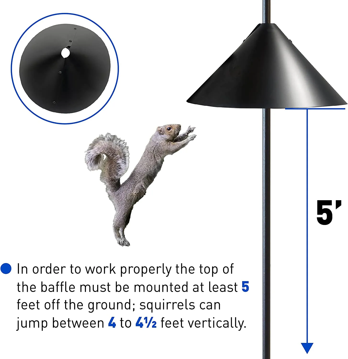 Squirrel Proof Bird Feeder Baffle Guard – Pole Mount and Hanging - Powder Coated Steel – Wrap Around Heavy-Duty Steel Design – Includes All Accessories – Black - 18 Inch Diameter – 1 Pack