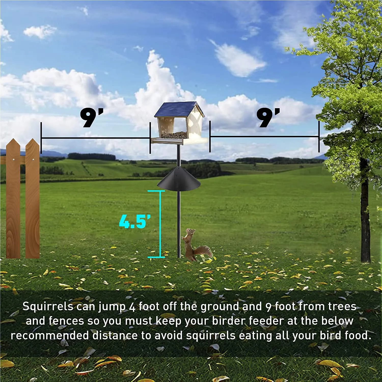 Squirrel Proof Bird Feeder Baffle Guard – Pole Mount and Hanging - Powder Coated Steel – Wrap Around Heavy-Duty Steel Design – Includes All Accessories – Black - 18 Inch Diameter – 1 Pack
