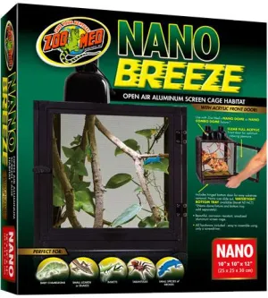 Zoo Med Laboratories Nano Breeze Aluminum Screen Caged Reptile Terrarium Cage Habitat - L:10" X W:10" X H:12" Inches